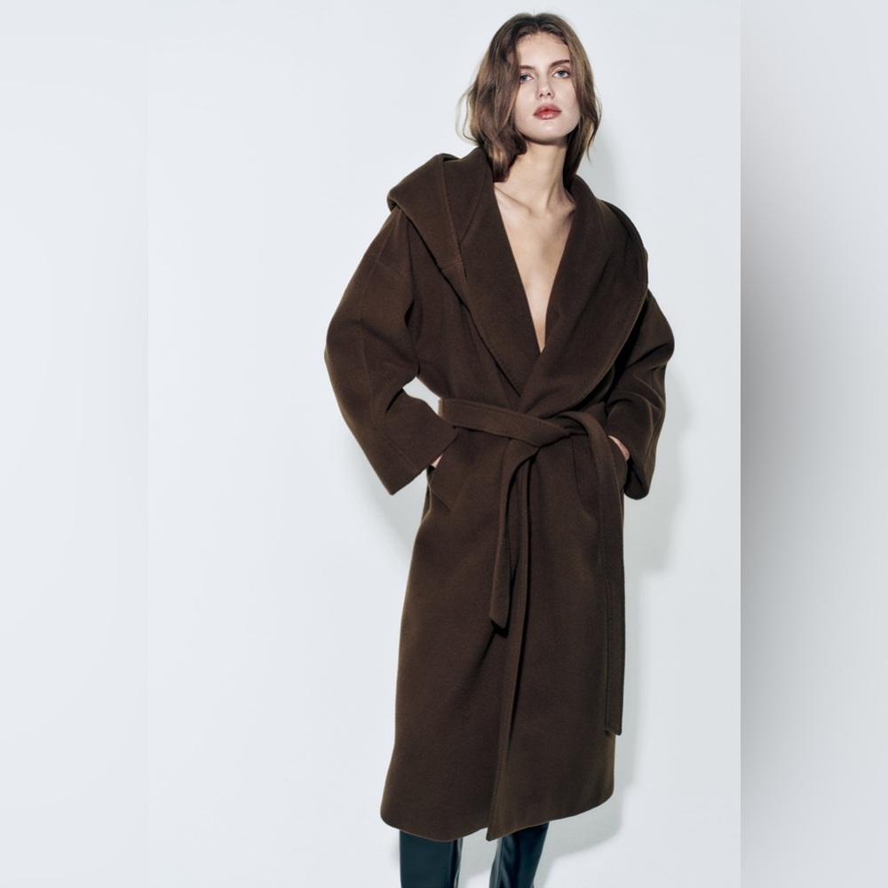 ** SOLD** Oversize, hooded, Zara, Manteco, wool coat. Belted